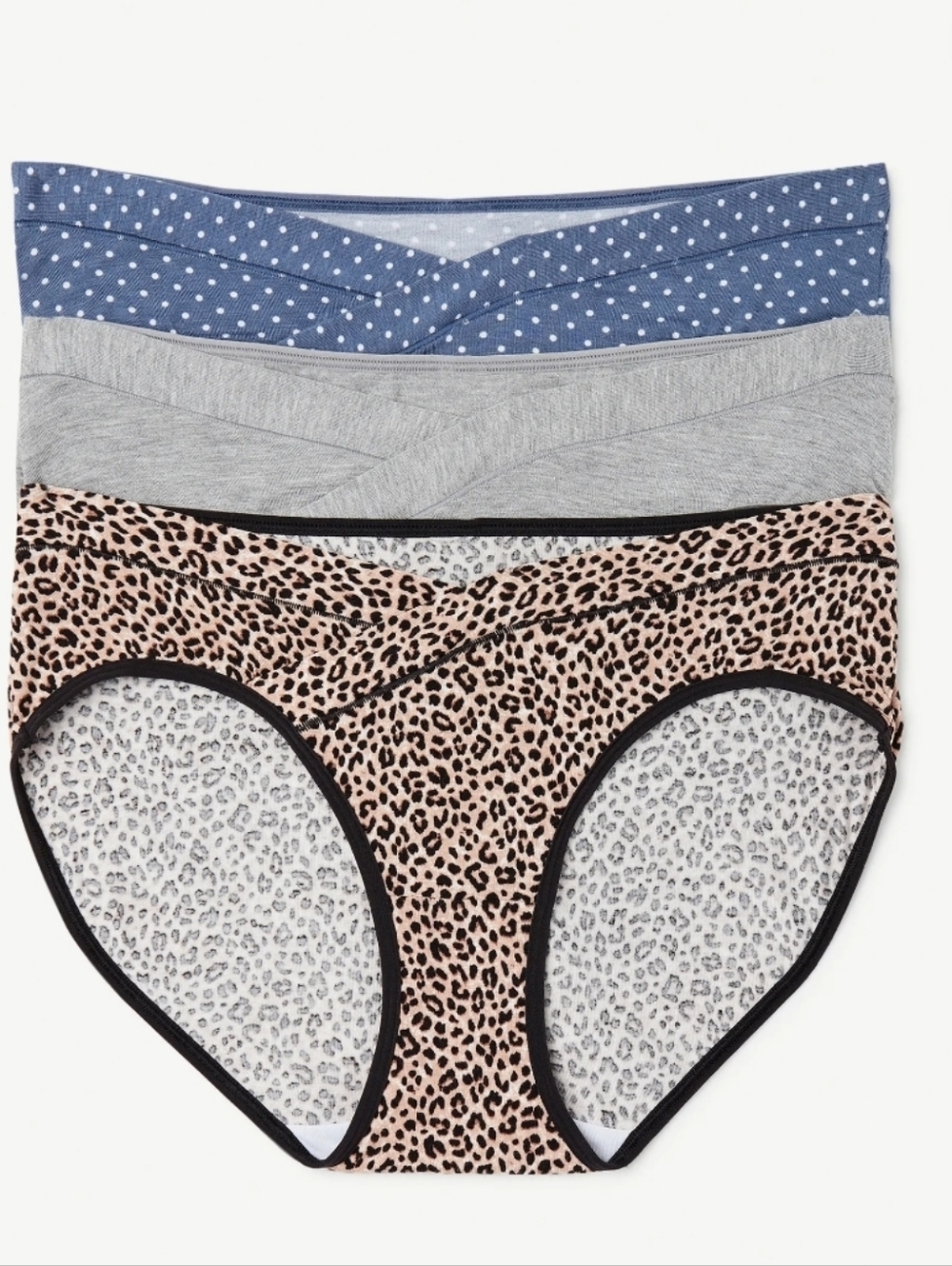 Joyspun 3-Pack Women's Hipster Panties - Leopard, Heather Gray, Blue Dot NWT
